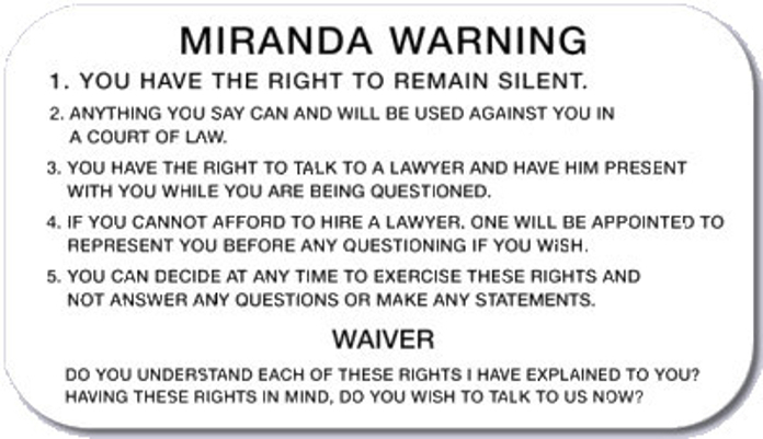 Miranda Warning Card