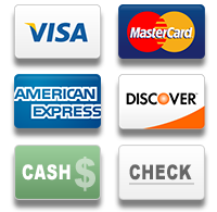 Visa, Mastercard, Discover, American Express, Cash, Personal Checks